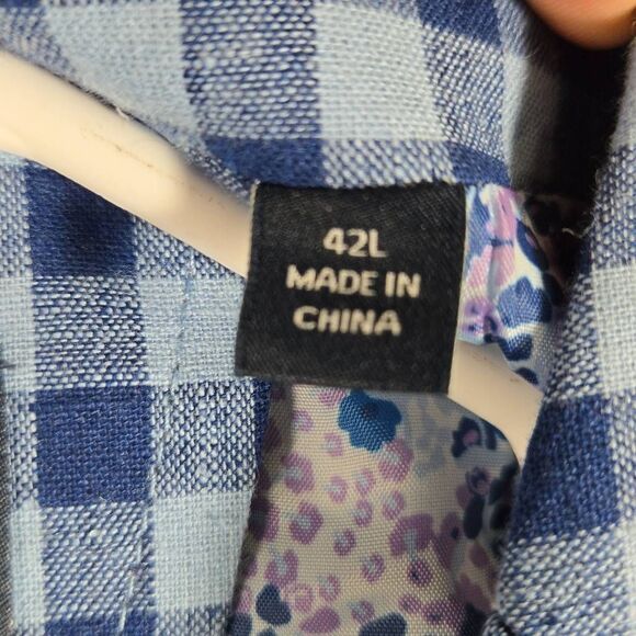 TAILORBYRD Linen cotton Sport Blazer Jacket Blue Gingham Plaid Linen Blend 42L N - Picture 5 of 12